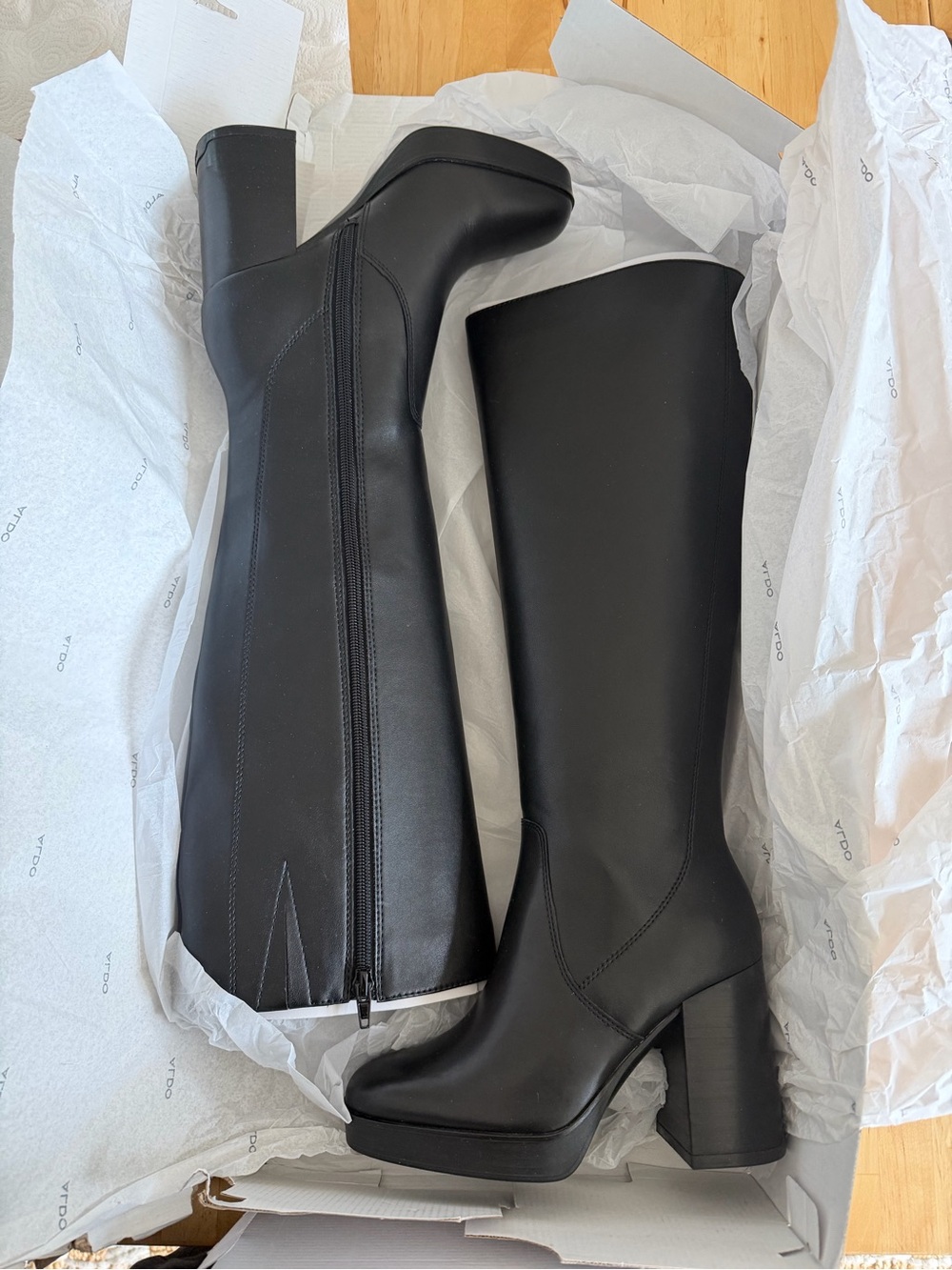 Aldo “Equine” Black Platform Over-the-Knee Leather Boots